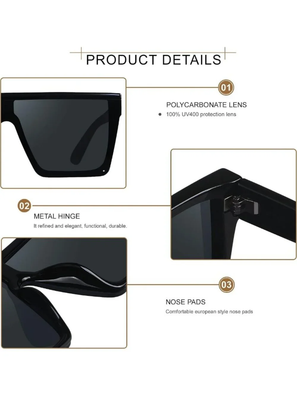 Oversized Square Sunglasses for Women & Men - Trendy Flat Top Style, UV